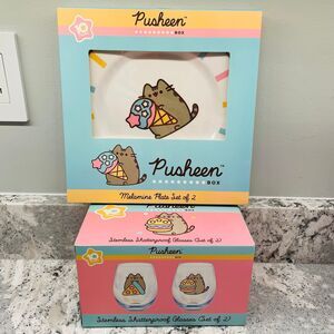 Pusheen 10th Anniversary Set 2 Shatterproof Stemless Glasses & 2 Melamine Plates